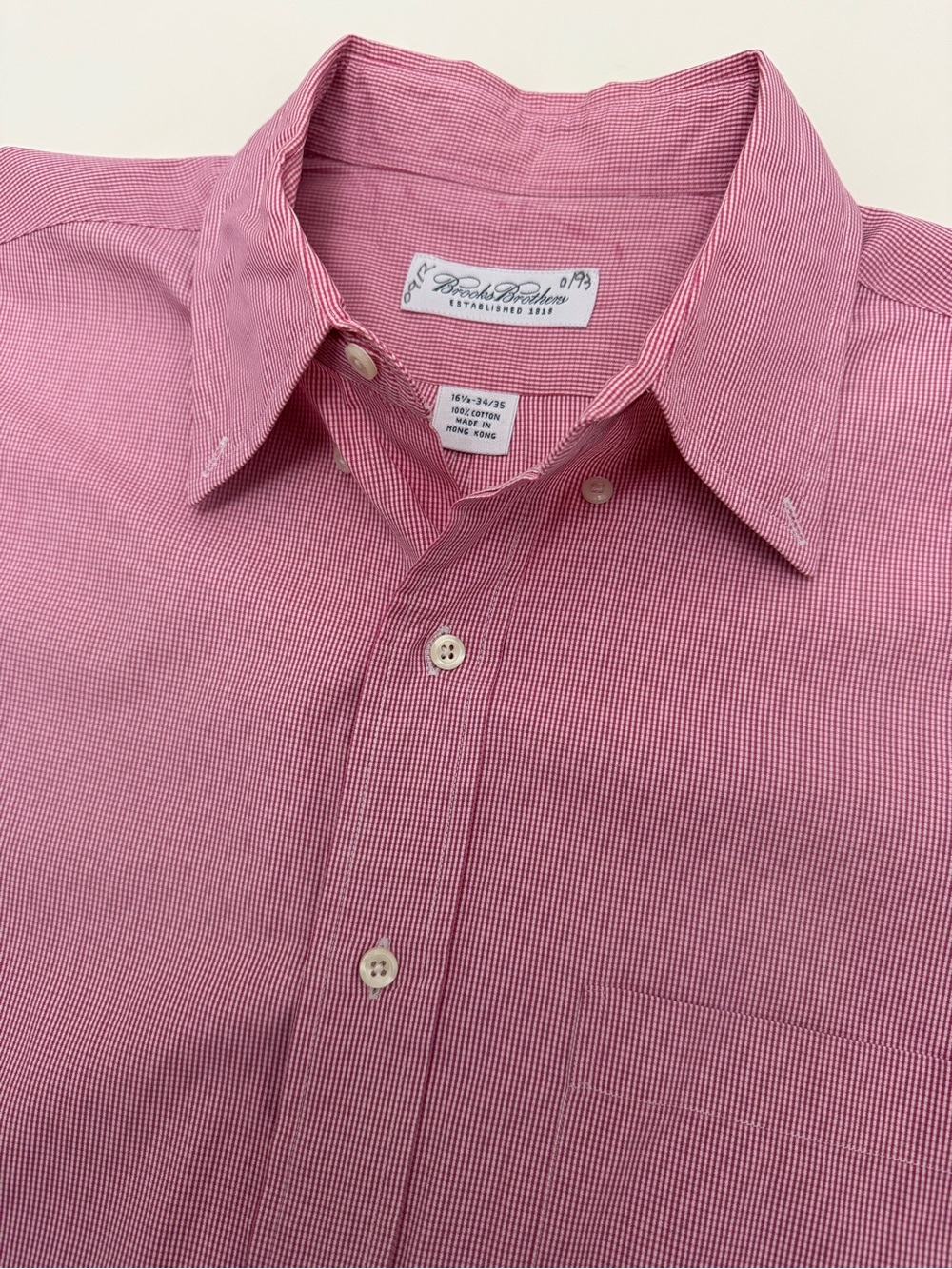 Vintage Brooks Brothers Men’s Red Gingham Micro-Check Dress Shirt